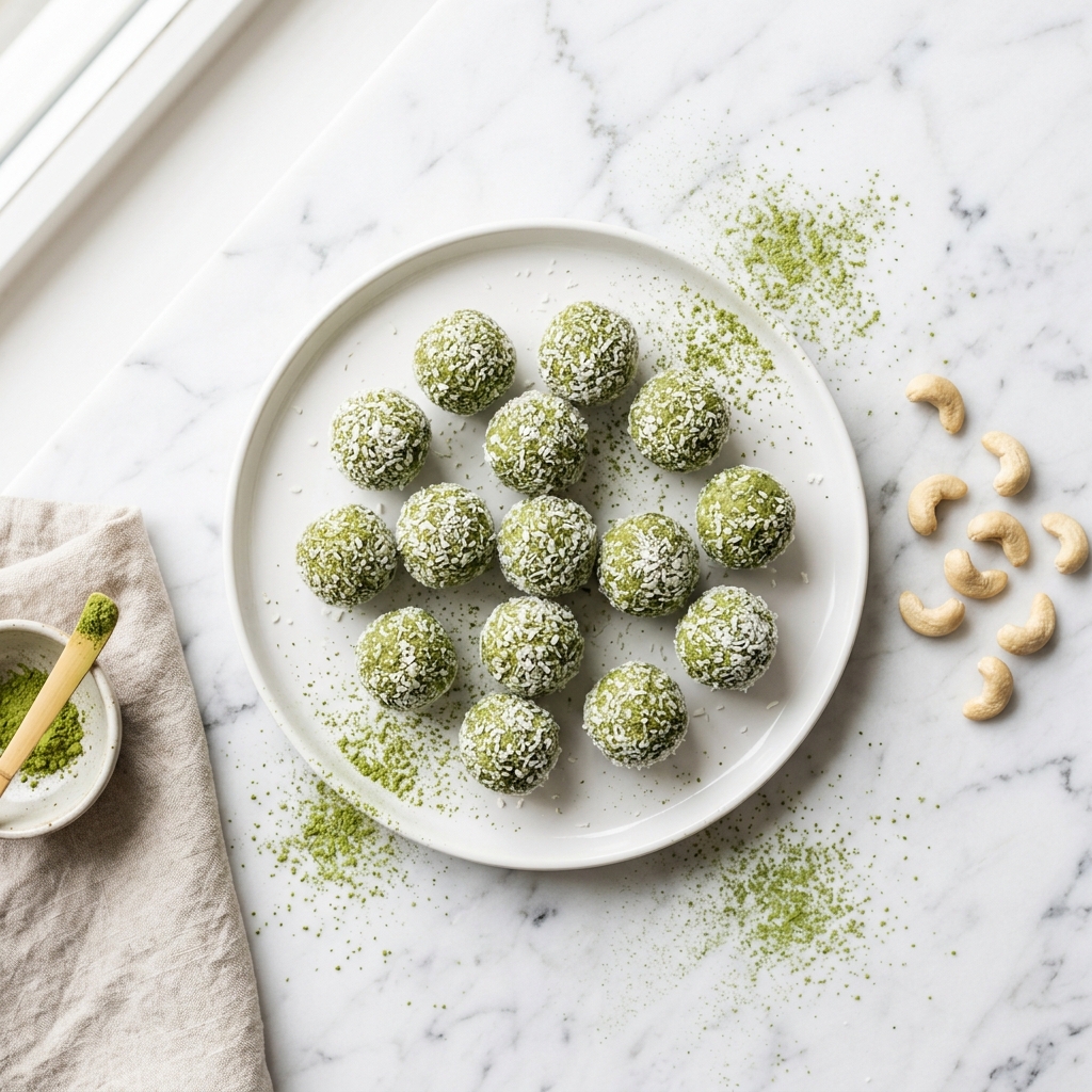 No-Bake Matcha Coconut Bliss Balls
